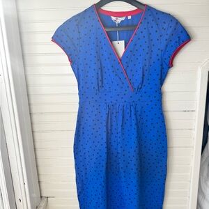 Boden Blue and Red Polka Dot Midi Dress